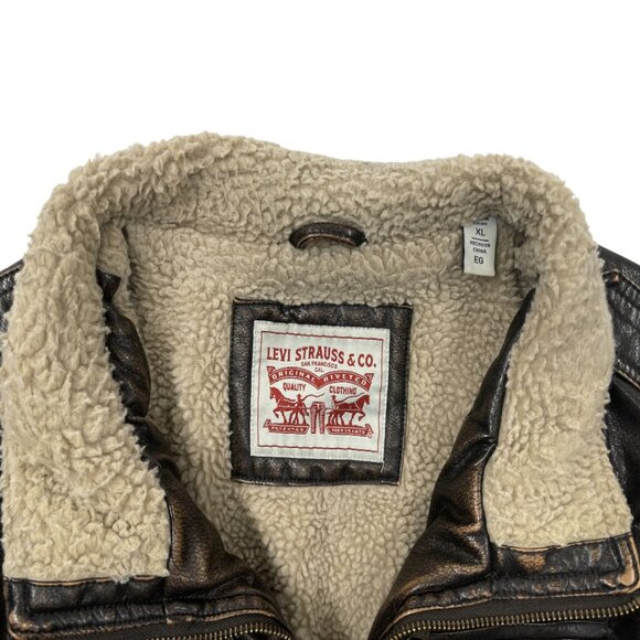 Levi's Aviator Bomber Moto Racer Faux Leather Sherpa Lined Jacket Men's XL - Picture 5 of 11